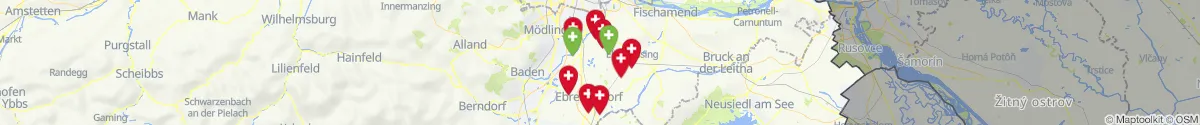 Kartenansicht für Apotheken-Notdienste in der Nähe von Moosbrunn (Bruck an der Leitha, Niederösterreich)